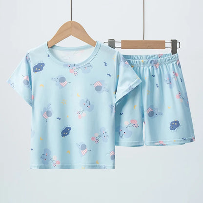 2-Piece Summer Children's Comfortable and Versatile Cute Short Sleeved Shorts Set for Boys and Girls Casual Home and Outdoor Set