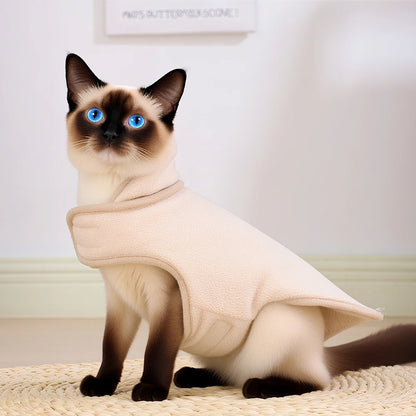 Cute Pet Jacket Coat Adjustable Soft High Neck Kitten Apparel Reversible Warm Fleece Autumn Winter Costume For Small Cats Sphynx