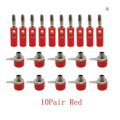 10Pair Silver 4mm Banana Plug Male and Female 4mm Banana Jack Panel Mount Banana Socket Terminal Connector Adapter Red Black