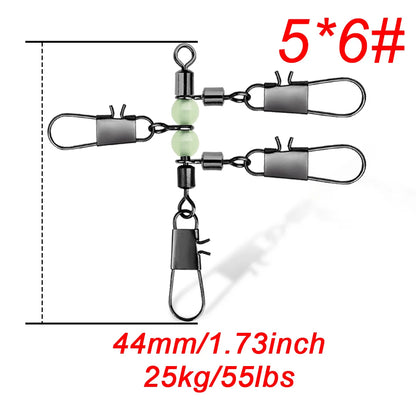 FishTrip 3 Way Swivels 10Pcs T Shape Cross Line Swivel with Glow Beads for Surf Fishing Connector Swivels Interlock Pin