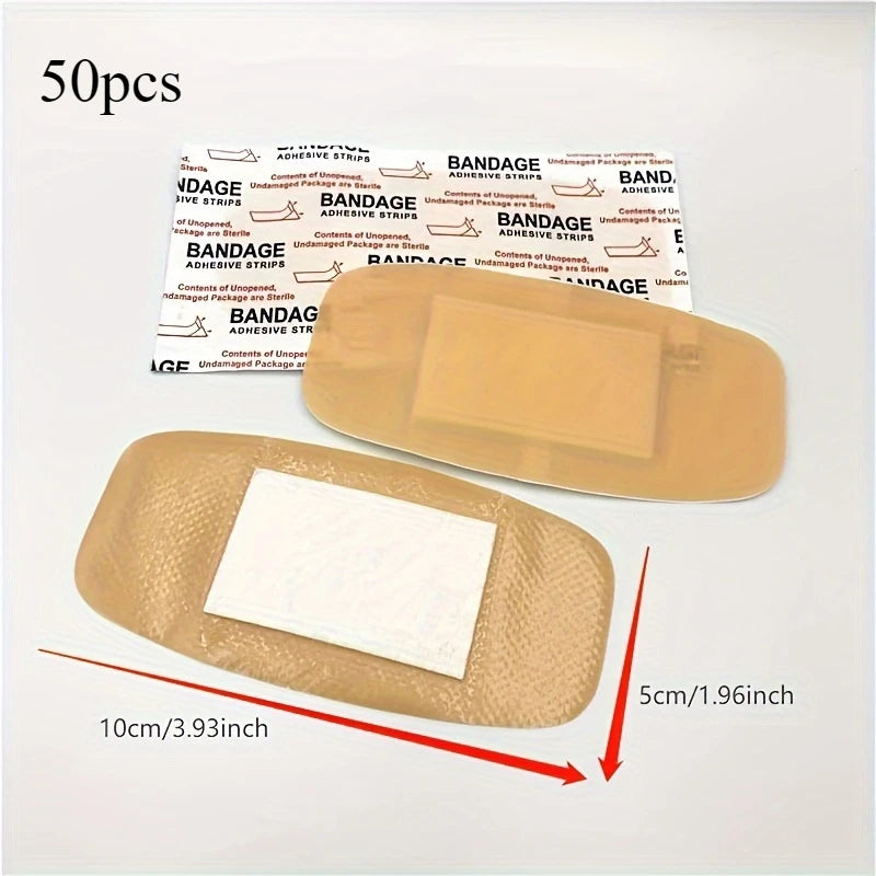 50pcs Extra-Large Waterproof & Breathable Bandages for Emergency Wound Care PE Material, Ideal for Sports Injuries & Outdoor Use