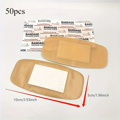 50pcs Extra-Large Waterproof & Breathable Bandages for Emergency Wound Care PE Material, Ideal for Sports Injuries & Outdoor Use