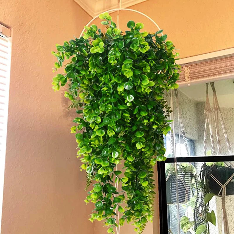 Artificial Hanging Plants Faux Eucalyptus Leaf Greenery Vine Outdoor UV Resistant Plastic Plants for DIY Home Wedding Decoration