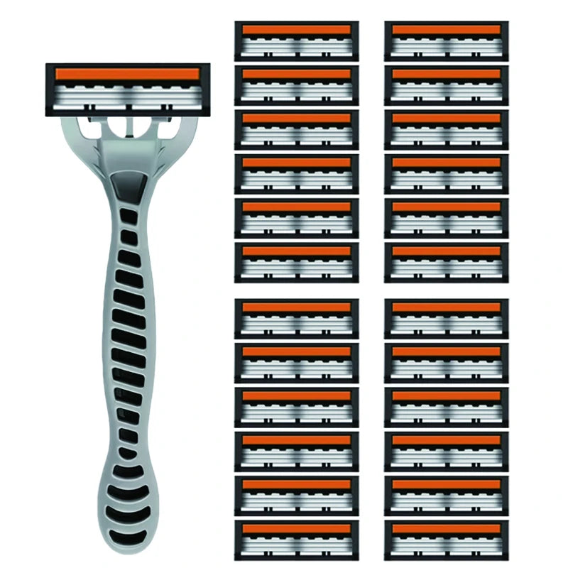 3-Layer Razor Head Manual Shaver, Blade Razor Safety Shaving Beard Moustache Manual Shaver Set