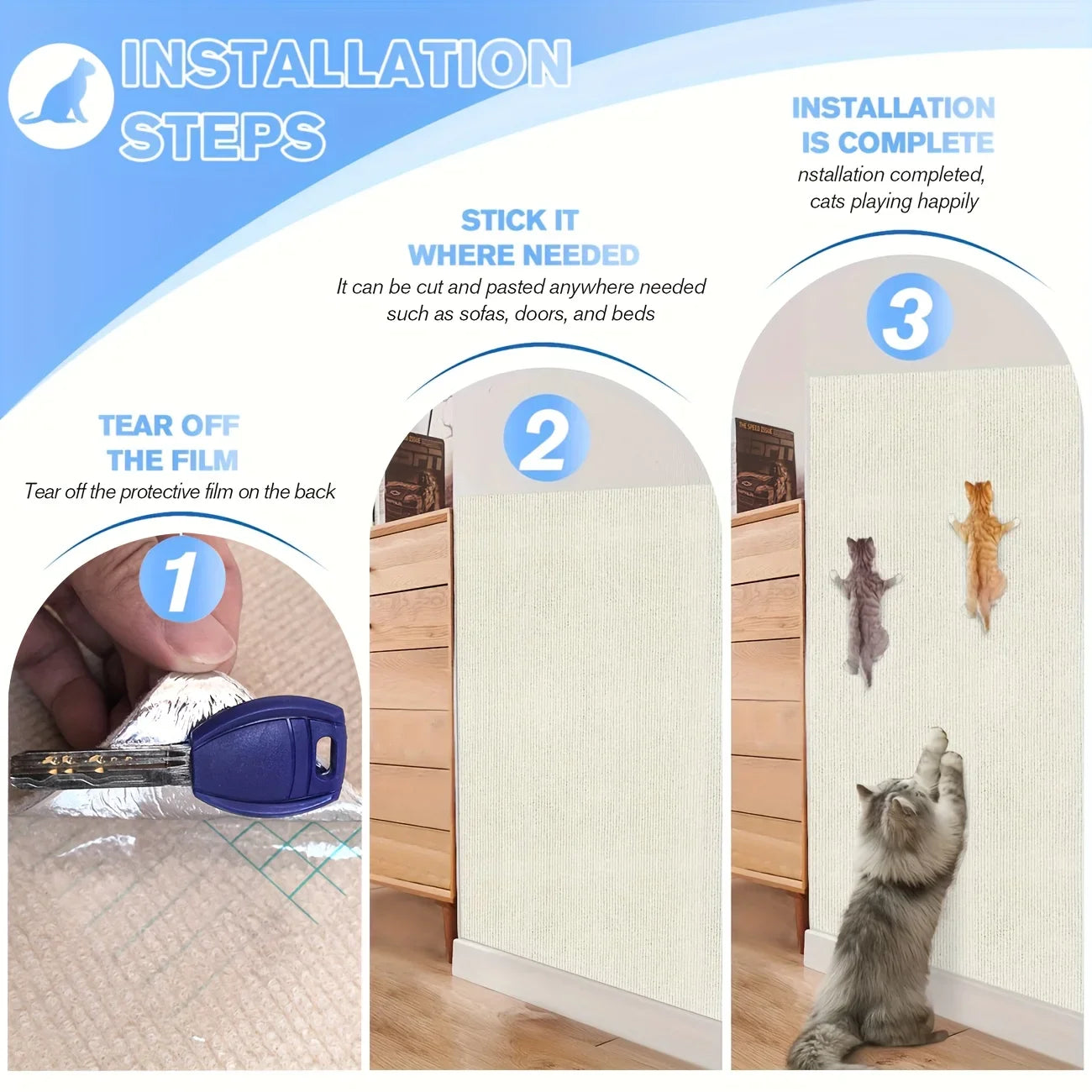 Self-Adhesive Cat Scratching Mat Trimmable Cat Scratching Post Cat Carpet for Anti-scratching Protector Anti Cat Scratch Mat