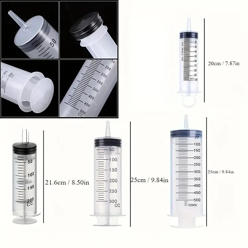 Durable Large Capacity Plastic Syringes - 100ml, 150ml, 250ml, 350ml, 550ml, 1000ml | Transparent Body with 99.82cm Measure
