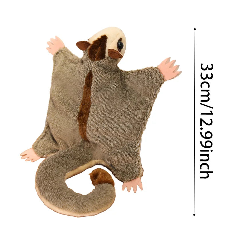 33cm Sugar Glider Soft Flying Squirrel Toy Long Tail Sugar Possum Stuffed Toy Hand Center Pets Funny Gift Home Halloween Decor