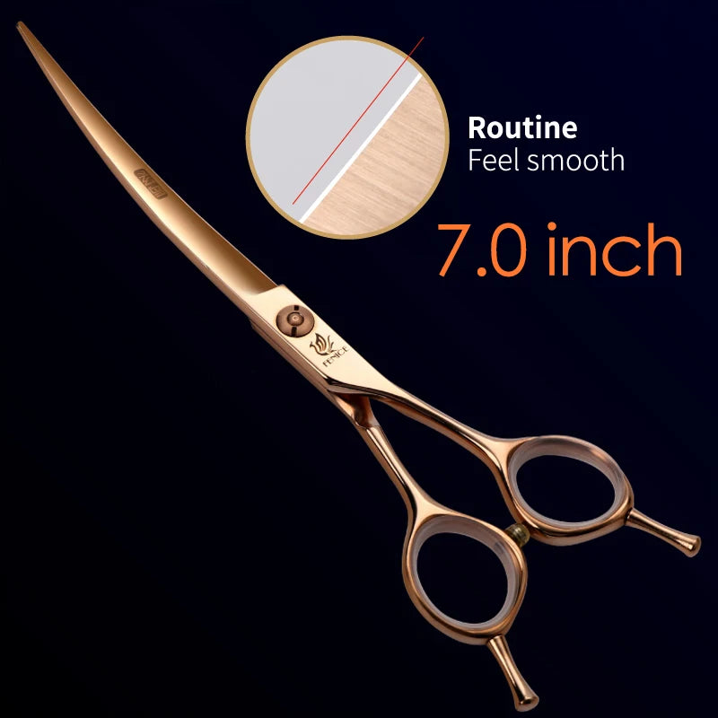 Fenice Professional 6.25/6.75 Inch Pet Curved Grooming Scissors serrated blade with saw Pet Scissors Shears for Dogs Cats JP440C
