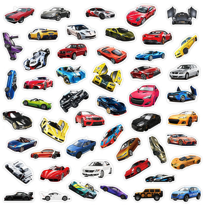 50pcs Cool Car Sticker, Racing Car Sticker and Decals for Kids, Phone Case, Guitar, Scooter, Laptop, Kettle Decoration Stickers
