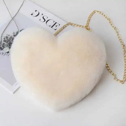 Love Bag New Valentine's Day Chain Plush Heart shaped Bag Female Diagonal Cross Bag Peach Heart shaped Love Small Bag Female