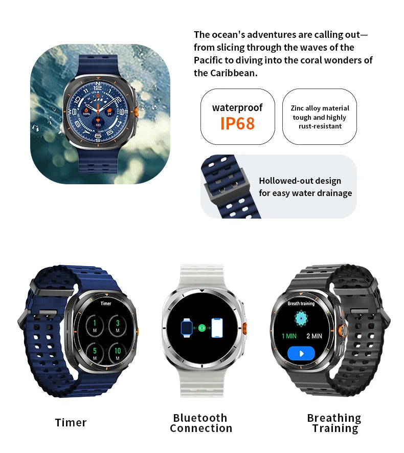 Smart Watch 8 Ultra 2025 Color Matching GPS Compass Smart Watch BT call NFC IP68 Waterproof 4GB Health monitoring Reduction 100%