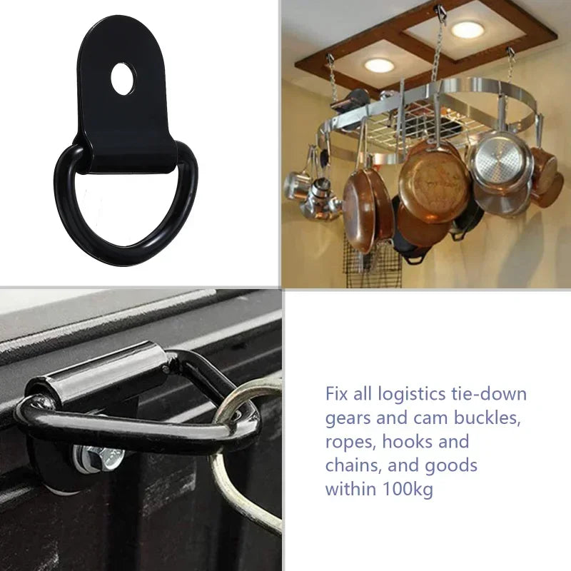 10Pcs D Rings Tie Down Anchors Ring Pull Hook Iron Lashing Ring Load Fit for For Car Truck Trailer RV Van Boat Cargo Accessories