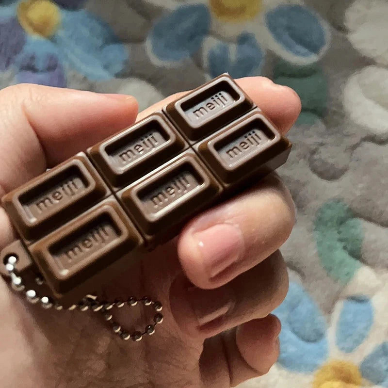 Hot Japanese Style Simulated Meiji Chocolate Fidget Toy Bendable Snap Stress Relief Keychain Pendant Creative Gift S