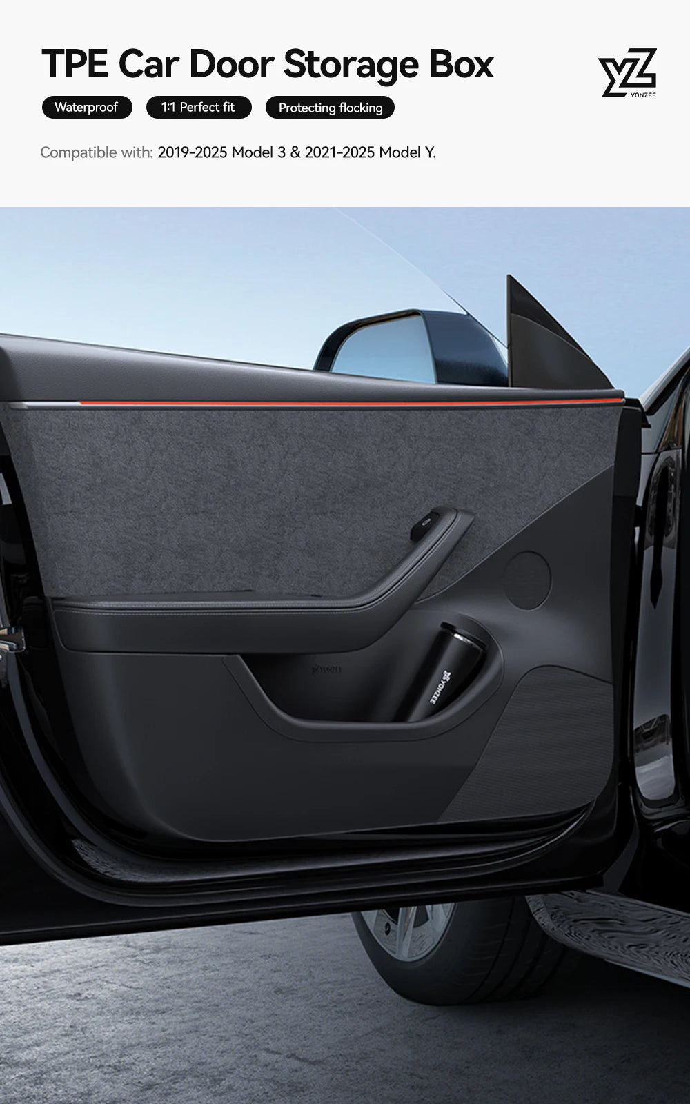 YZ For Tesla Model Y Juniper Model 3 Highland Door Side Storage Box Full-Cover Front and Rear Interior Storage Box Accessories