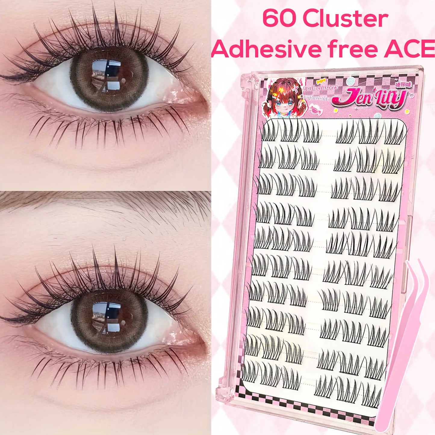 [ACENo need for glue False Eyelash] 60 Cluster Comfort Lash Extension Kit Natural Manga False Eyelash Beginners
