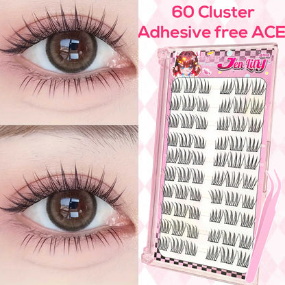[ACENo need for glue False Eyelash] 60 Cluster Comfort Lash Extension Kit Natural Manga False Eyelash Beginners