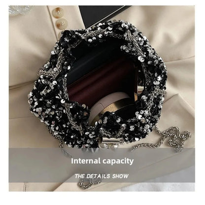 Crossbody Bags Sequin Women's New Korean Bucket Bag Bright Eyes Style Fashion Crossbody Dinner Single Shoulder Bags