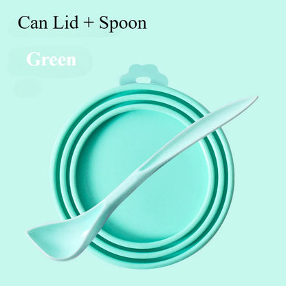 Pet Can Lid Fresh Silicone Cat and Dog Can Seal Lid Universal Adjustable Seal Lid + Spoon Food Storage Tool