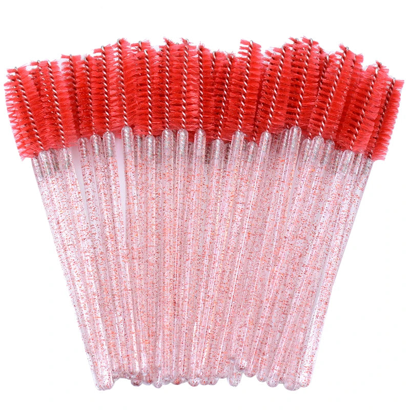 50Pcs Disposable Micro Glitter Eyelash Mascara Wands Mini Crystal Eye Lashes Brush Comb Eyebrow Spoolies Makeup Beauty Tools