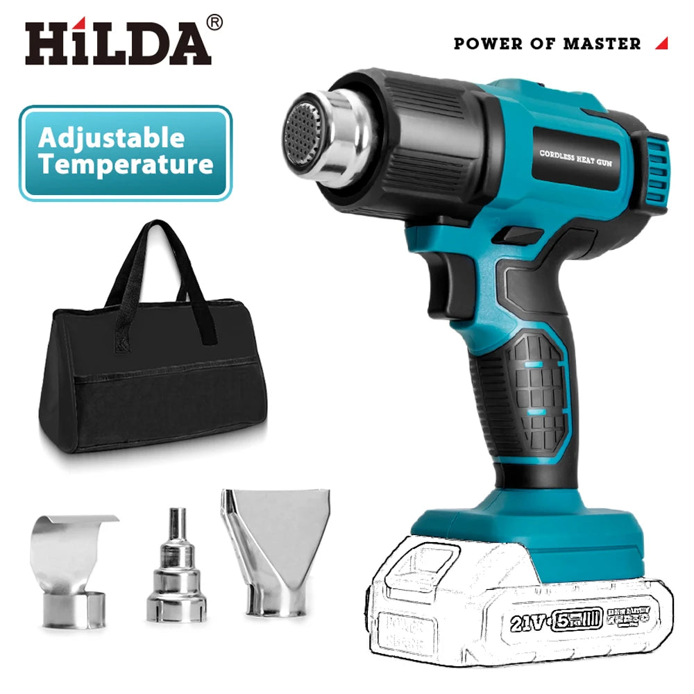 HIDLA 21V Handheld Hot Air Gun Temperature Rechargeable Cordless Two Styles For Makita Battery Electric Heating Gun With Nozzle