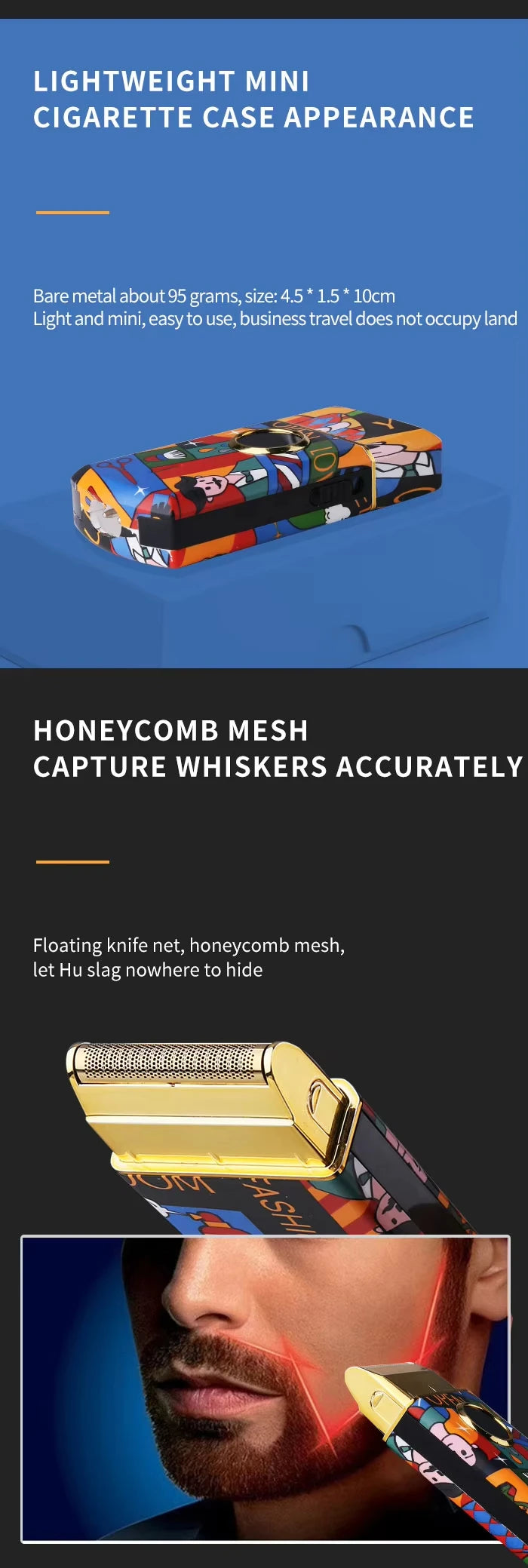 Kemei KM-RS7098 Rechargeable Electric Shaver Portable Single Blade Beard Trimmer Fashion Random Graffiti Shaving Machine