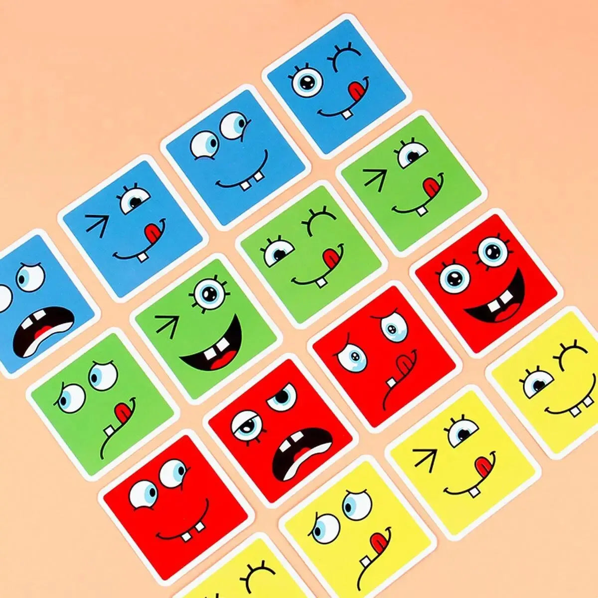 Children's Wooden Four Person Battle Face Changing Facial Expressions Magic Cube Building Blocks Wooden Interactive Games