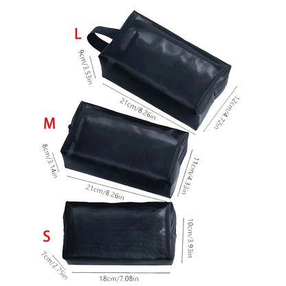 1PC Travel Black Mesh Cosmetic Bag Zipper Makeup Bag For Women Wash Toiletry Bag Makeup Organizer Portable Storage Pouch