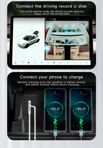 YZ For Tesla Model 3 Y Highland Juniper 2021-2025 Glove Box Flocking USB HUB Adapter Quick Charger Car Accessories
