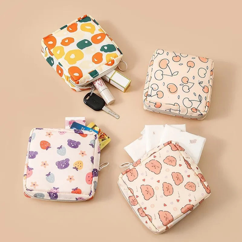 Heart Print Sanitary Napkins Storage Bag Feminine Period Pouch Portable Tampon Organizer Bag Mini Makeup Lipstick Storage Pouch