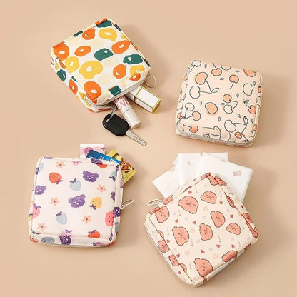 Heart Print Sanitary Napkins Storage Bag Feminine Period Pouch Portable Tampon Organizer Bag Mini Makeup Lipstick Storage Pouch