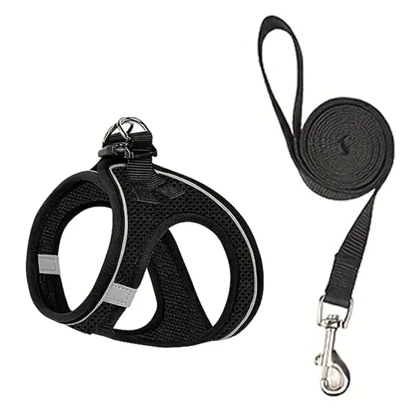 Reflective Cat Harness and Leash Set, Soft Mesh Vest, Polyester, Hand Wash Only, Escape-Proof Design, Safe Outdoor Walking, Suitable for Kittens, S/M Sizes Available