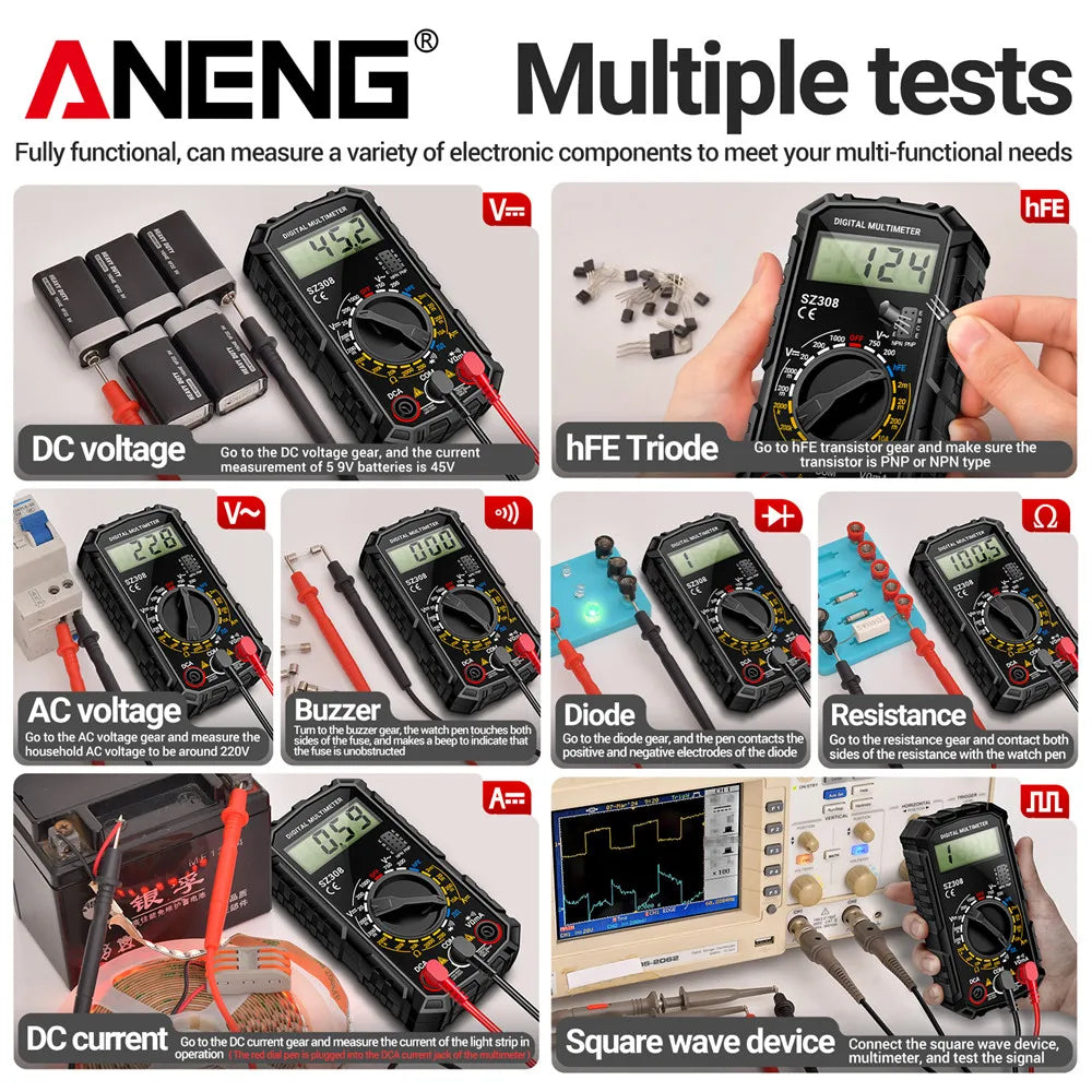 ANENG SZ308 1999 Count Digital Multimeter AC/DC High-Precision Multi-function Voltage Current Resistance Multimeter Tester Tools