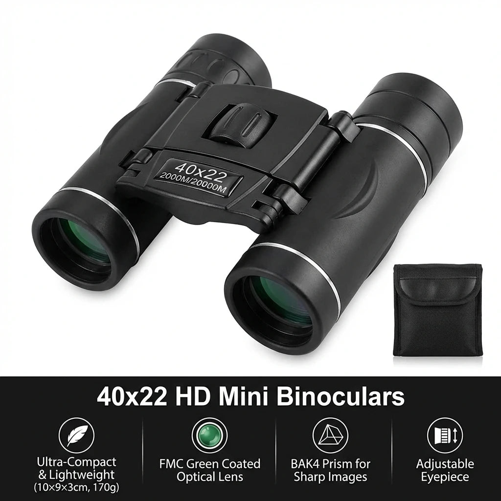 40x22 HD Binoculars with BAK4 FMC, Folding Mini Telescope with 2000M Long Range, Ideal for Hunting, Sports, Camping & Travel