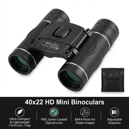 40x22 HD Binoculars with BAK4 FMC, Folding Mini Telescope with 2000M Long Range, Ideal for Hunting, Sports, Camping & Travel