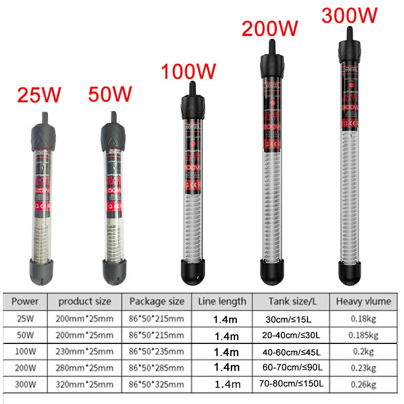 Aquarium Submersible Heater Fish Tank Water Heating Rod Constant Thermostat Temperature Control 220V 25W/50W/100W/200W/300W
