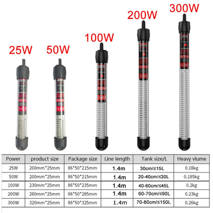 Aquarium Submersible Heater Fish Tank Water Heating Rod Constant Thermostat Temperature Control 220V 25W/50W/100W/200W/300W