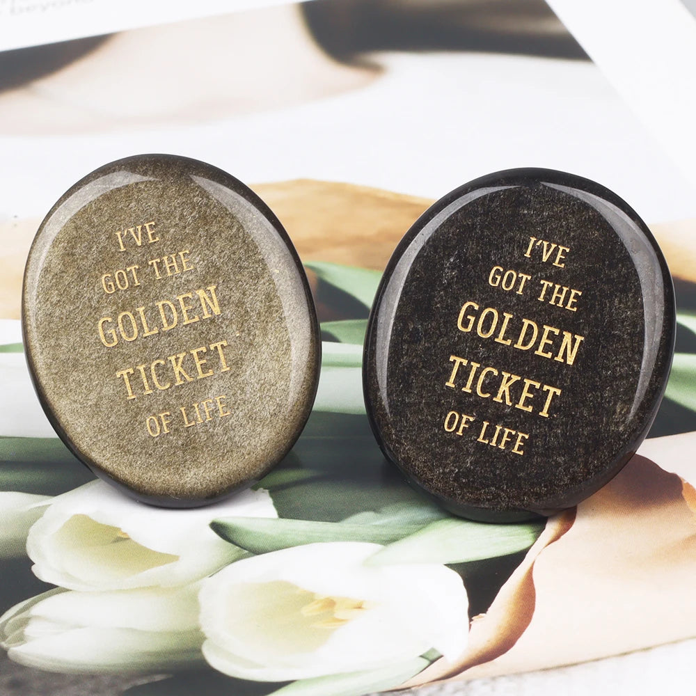 Crystal Worry Stone Double Plane Shaped Piece Inspirational Palm Stone, Engraved With Words To Relieve Worries Jade Energy Stone