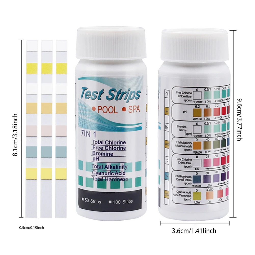 50/100pcs 3/5/6/7 in 1 Swimming Pool PH Test Strips SPA Swimming Pool Water Tester Paper Hardness Tool for Chlorine Bromine
