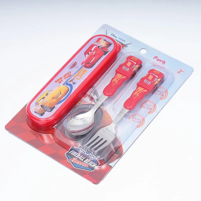 DisneyCarLightning McQueen cutlery Set Animated Cartoon 304 stainless steel fork and spoon Box 3D children's Christmas gift toys