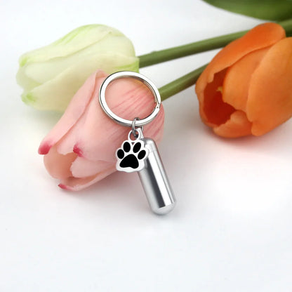 Pet Urns Keychain Paw Print Cylinder Urn Pendant Keychain for Dog Ashes Puppy Kitten Ashes Keepsake Cremation  Memorial Pendant