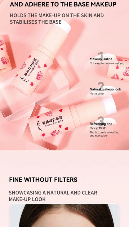 Pre-makeup isolation base stick, less prone to powder sticking, natural makeup effect, matte coverage, and long-lasting makeup