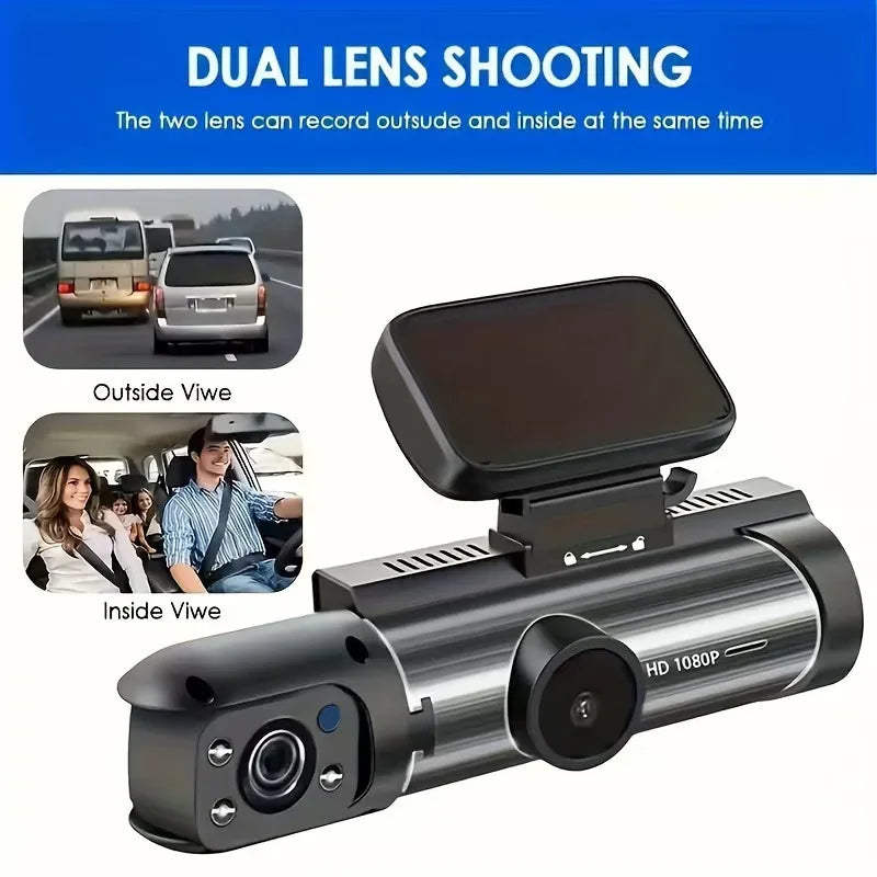 Dual Camera Car Dash Cam 1080P with IR Night Vision, Front and Rear Recording, Wide Angle & Loop Recording DVR