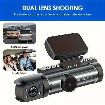 Dual Camera Car Dash Cam 1080P with IR Night Vision, Front and Rear Recording, Wide Angle & Loop Recording DVR