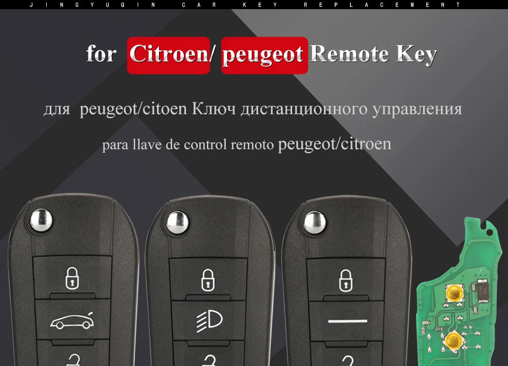 jingyuqin 433.92Mhz ID46-pcf7941 Car Remote Key 2/3 Buttons Fob For Peugeot 508 208 2008 301 308 5008 Citroen C-Elysee C4-Cactus