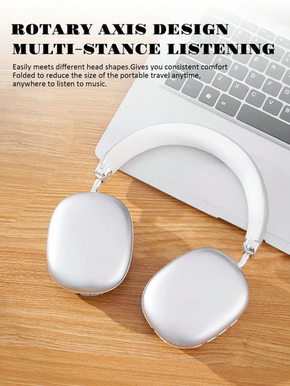 Bluetooth Headphones Over Ear Wireless Headset HiFi Music Gaming Comfortable Mic for iPhone Android PC Silver