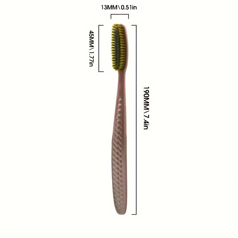 soft hair toothbrush 5pcs bag with curved extended brush head for deep oral cleaning in 5 colors for adults,