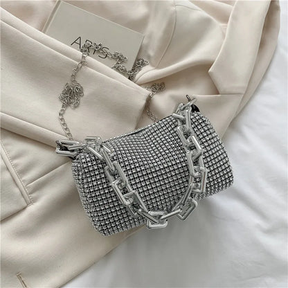 HOMEFISH Allover RhiHOMEFISH nestone Bucket Bag, Glitter Chain Prom Purse, Women's Mini Crossbody Bag