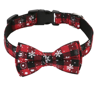 Christmas Dog Collar with Bow Tie, Classic Plaid Red Green Dog Collars with Removable Bowtie Christmas Collars for Large Dogs