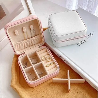 Mini Jewelry Storage Box Portable Family Travel Earrings Necklace Storage Box Female Ring Organizer PU Leather Display Box