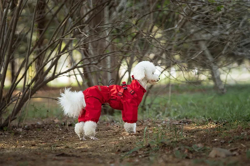 Dog Raincoat with Harness Waterproof Pet Rain Jacket for Small Dogs Adjustable Reflective Dog Rain Overalls with 4 Legs